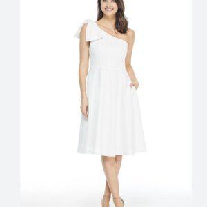Gal Mets Glam Yvonne | White One Shoulder Bow Dress | Bridal Shower Dress |